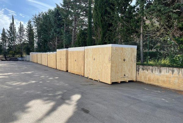 Wooden shipping crates for the BOBST MASTERCUT 145 PER project from Italy to Mexico