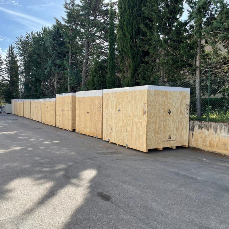 Wooden shipping crates for the BOBST MASTERCUT 145 PER project from Italy to Mexico