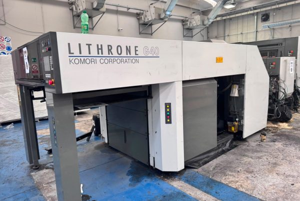 2014 Komori Lithrone GL 640 H printing press during dismantling in Italy